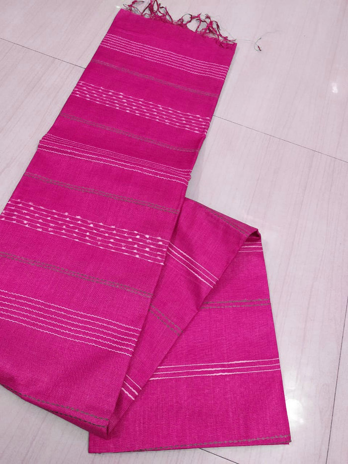 Kota Viscose Silk Saree With Woven Stripe Lines Design - Pink Color