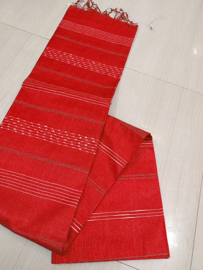 Kota Viscose Silk Saree With Woven Stripe Lines Design - Red Color
