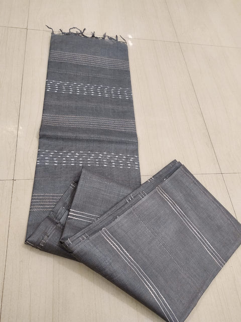 Kota Viscose Silk Saree With Woven Stripe Lines Design - Grey Color