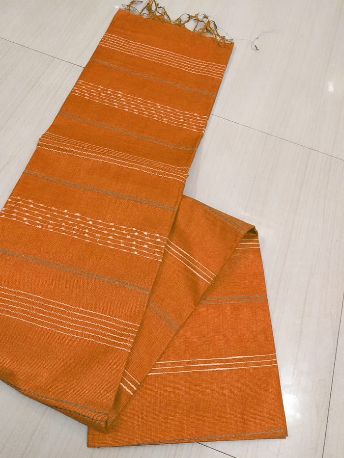 Kota Viscose Silk Saree With Woven Stripe Lines Design - Orange Color