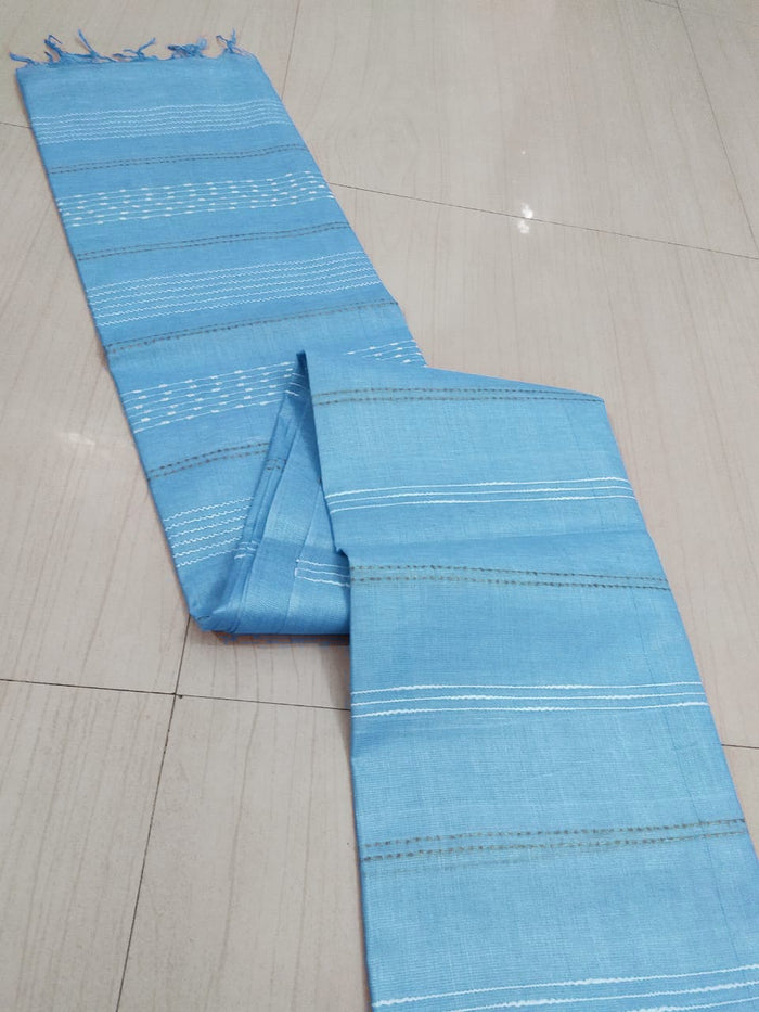 Kota Viscose Silk Saree With Woven Stripe Lines Design - Blue Color
