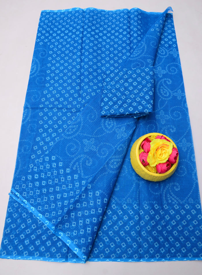 Printed Kota Doria Pure Cotton Saree - Blue Color