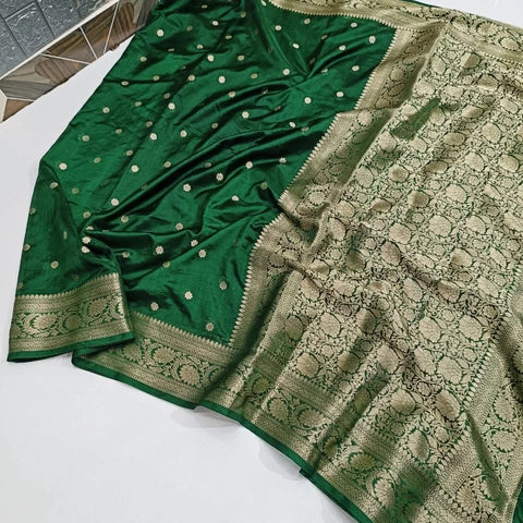 Banarasi Semi Katan Silk Saree  - Green Color