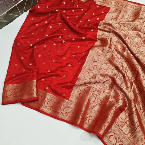 Banarasi Semi Katan Silk Saree  - Red Color