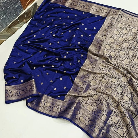 Banarasi Semi Katan Silk Saree  - Blue Color