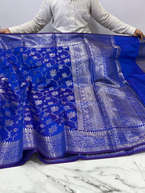 Semi Katan Banarasi Soft Silk Saree - Royal Blue Color
