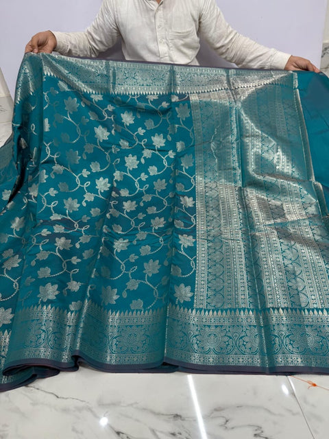 Semi Katan Banarasi Soft Silk Saree - Sea Green Color