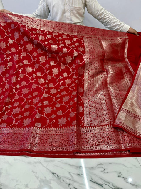 Semi Katan Banarasi Soft Silk Saree - Red Color