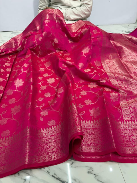 Semi Katan Banarasi Soft Silk Saree - Rani pink Colour
