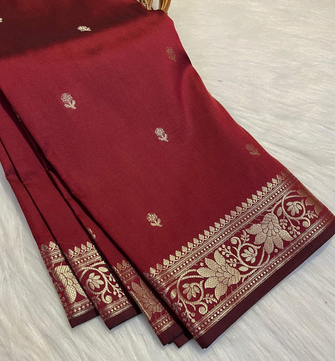 Banarasi Semi Katan Soft Silk Saree - Maroon Colour