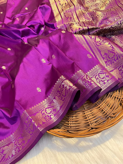 Banarasi Semi Katan Soft Silk Saree - Purple Colour