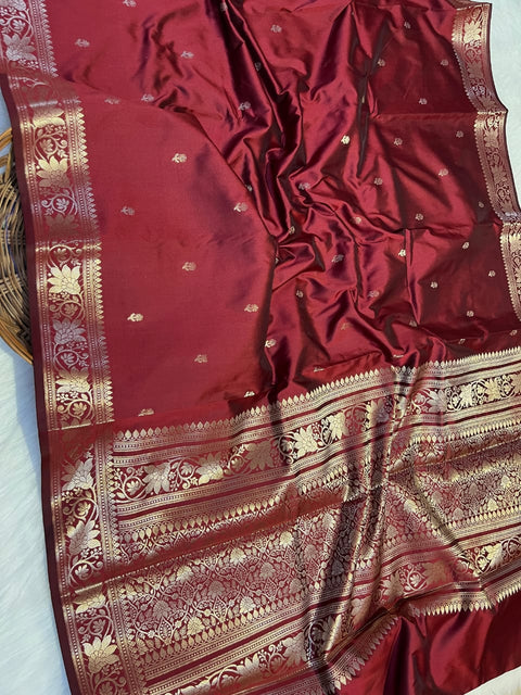 Banarasi Semi Katan Soft Silk Saree - Maroon Colour