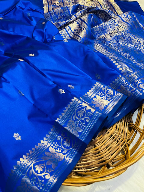 Banarasi Semi Katan Soft Silk Saree - Blue Colour