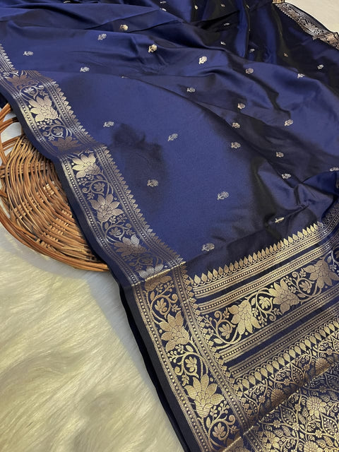 Banarasi Semi Katan Soft Silk Saree - Navy Blue Colour