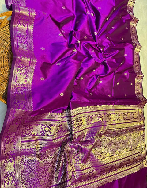 Banarasi Semi Katan Soft Silk Saree - Purple Colour