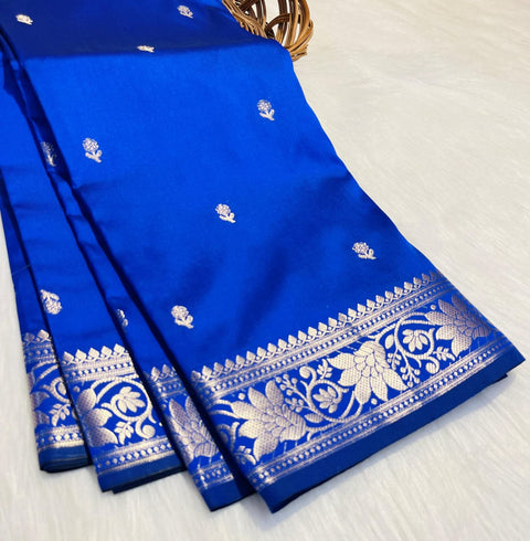 Banarasi Semi Katan Soft Silk Saree - Blue Colour