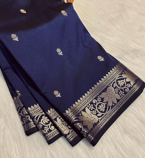Banarasi Semi Katan Soft Silk Saree - Navy Blue Colour