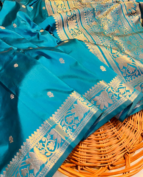 Banarasi Semi Katan Soft Silk Saree - Sky Blue Colour