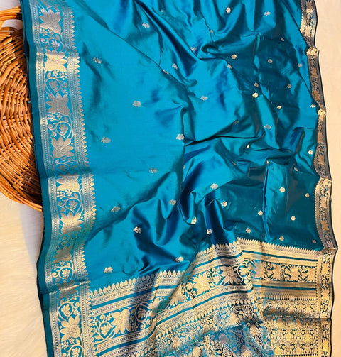Banarasi Semi Katan Soft Silk Saree - Sky Blue Colour