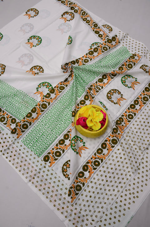 MulMul Pure Cotton Hand Block Printed Saree - Green Color