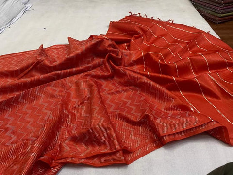 Kota Silk Kantha Stitch Design Viscose Saree - Red Color