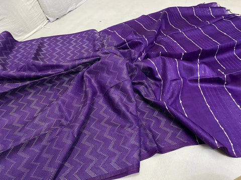 Kota Silk Kantha Stitch Design Viscose Saree - Purple Colour