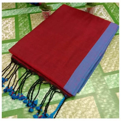 120 Count Pure Cotton Plain MulMul Saree Without Blouse - Red Colour