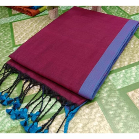 120 Count Pure Cotton Plain MulMul Saree Without Blouse - Rani Pink Color