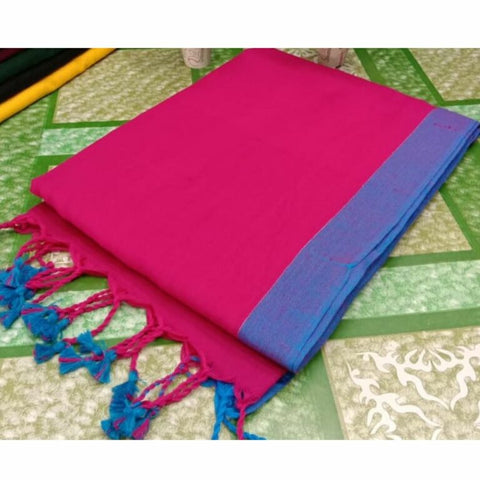 120 Count Pure Cotton Plain MulMul Saree Without Blouse - Pink Colour