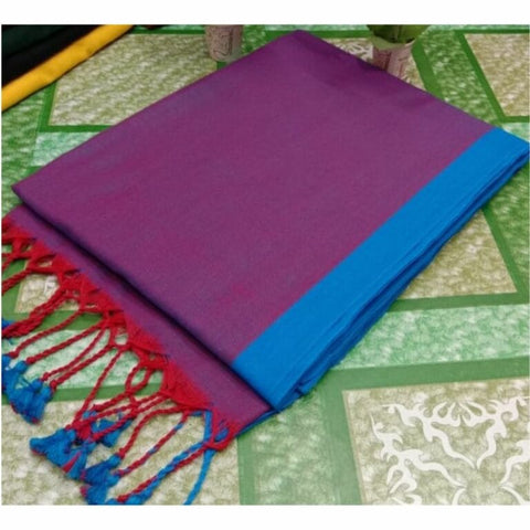 120 Count Pure Cotton Plain  MulMul Saree Without Blouse - Purple Color