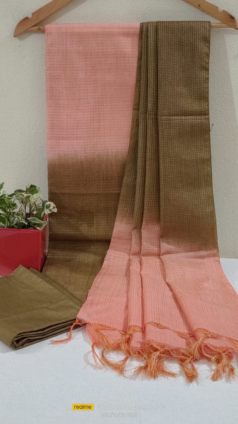 Kota Viscose Semi Tussar Suit - Cream & Brown Color