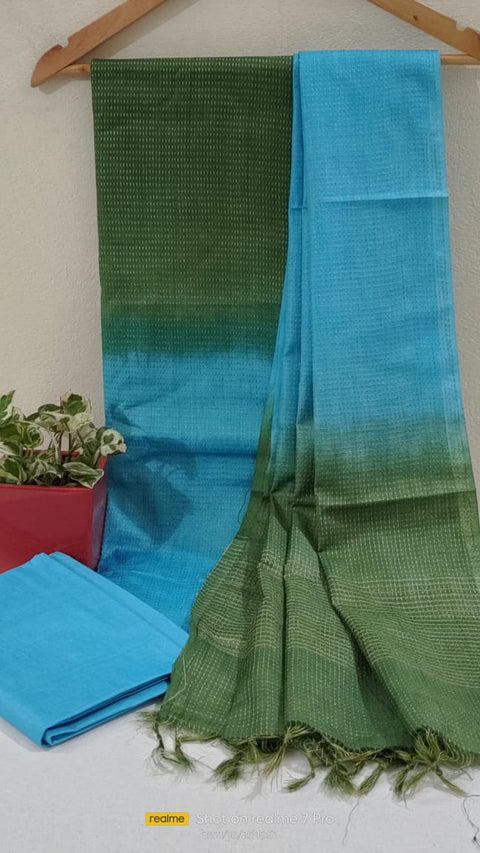 Kota Viscose Semi Tussar Suit - Green & Blue Color