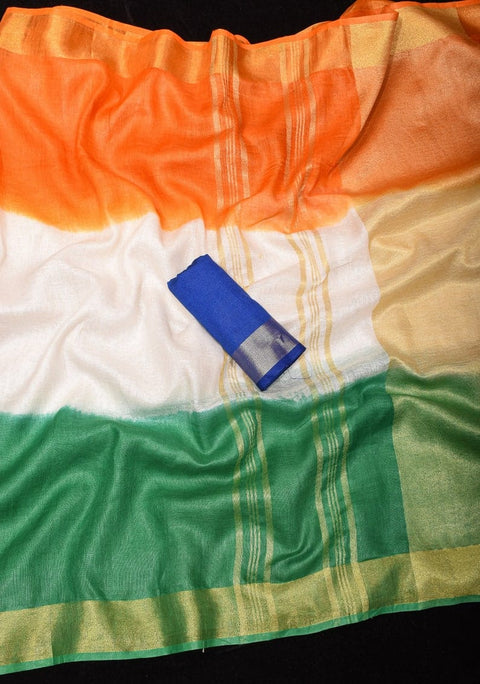 Tri-Color Pure Linen Saree