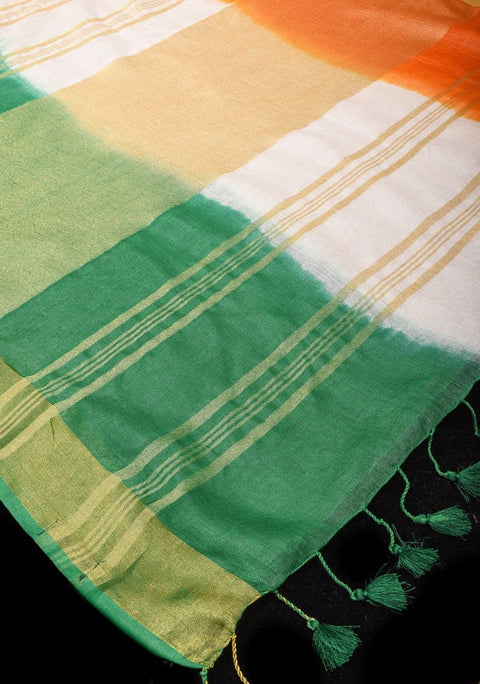 Tri-Color Pure Linen Saree