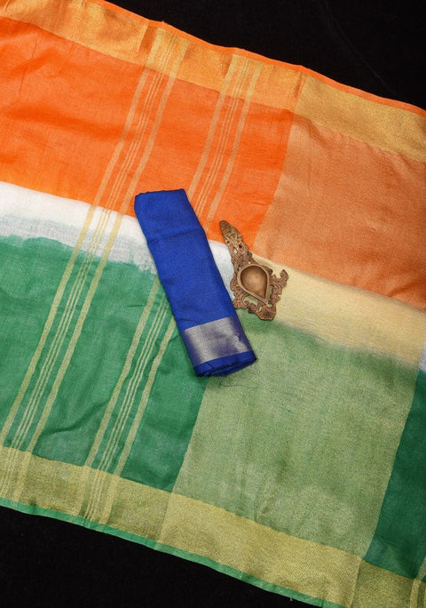 Tri-Color Cotton Linen Saree