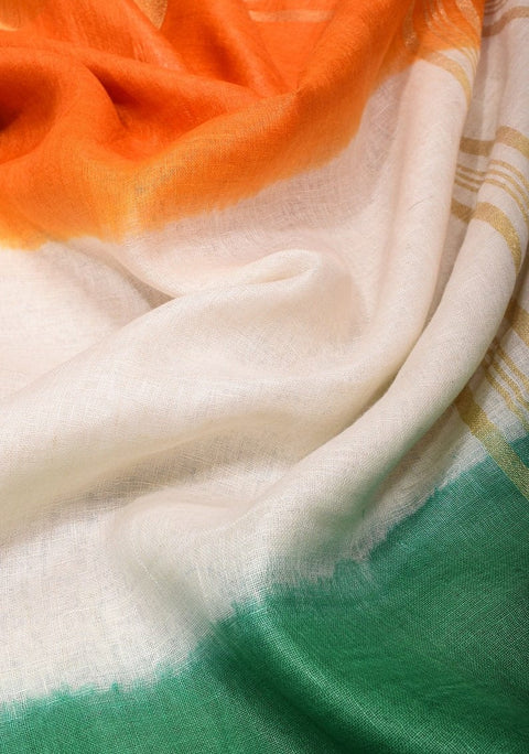 Tri-Color Cotton Linen Saree