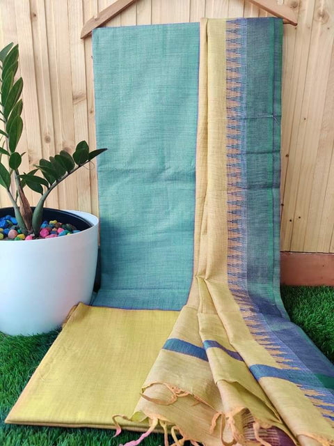 Handwoven Cotton Suit - Blue & Yellow Color