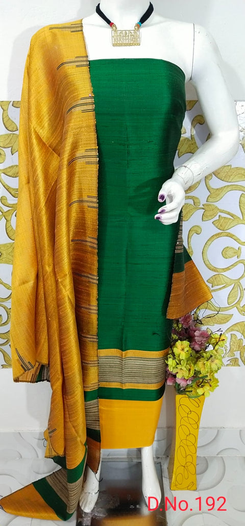 Elegant Handloom Weaved Raw Silk Suit in Faleure Dupion Fabric - Green Color