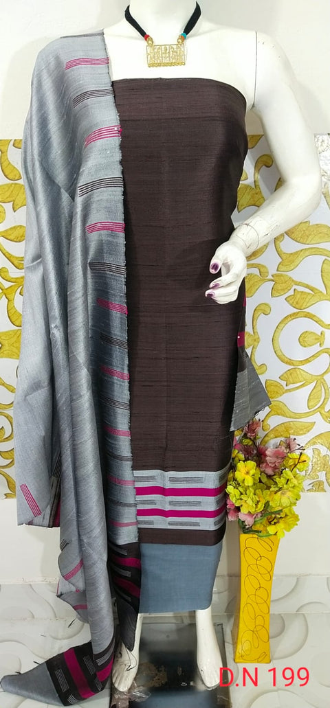 Elegant Handloom Weaved Raw Silk Suit in Faleure Dupion Fabric - Dark Grey Color
