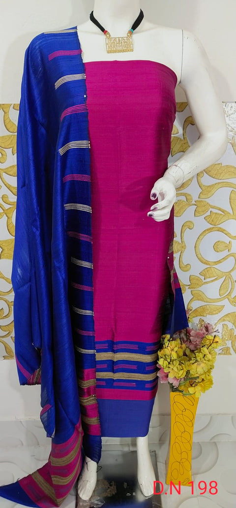 Elegant Handloom Weaved Raw Silk Suit in Faleure Dupion Fabric - Rani Pink Color