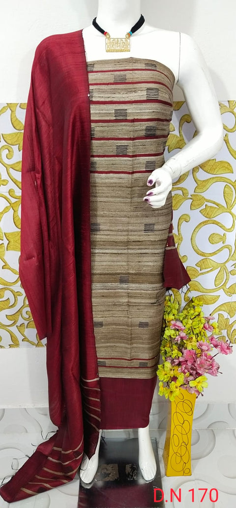 Elegant Handloom Weaved Raw Silk Suit in Faleure Dupion Fabric - Beige Color