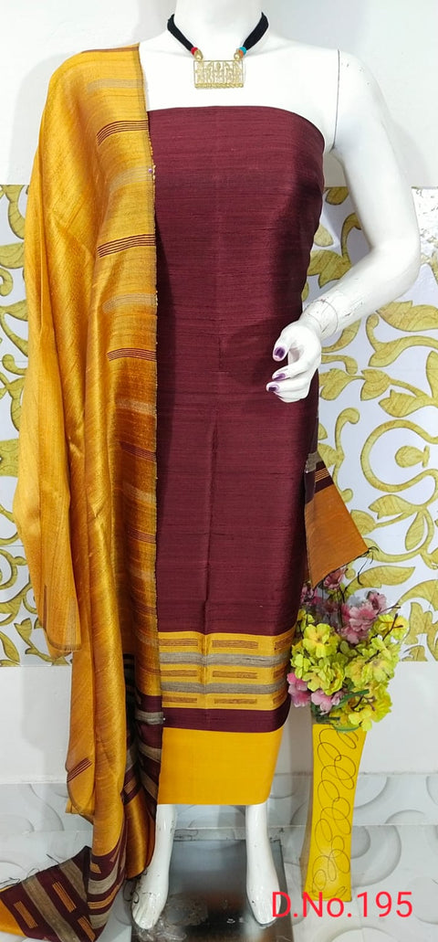 Elegant Handloom Weaved Raw Silk Suit in Faleure Dupion Fabric - Maroon Color