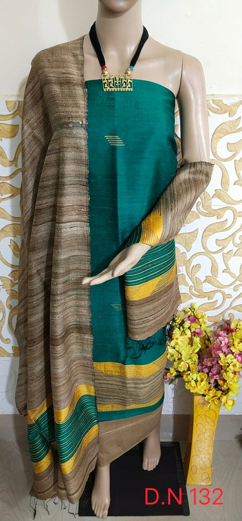Elegant Handloom Weaved Raw Silk Suit in Faleure Dupion Fabric - Sea Green Color