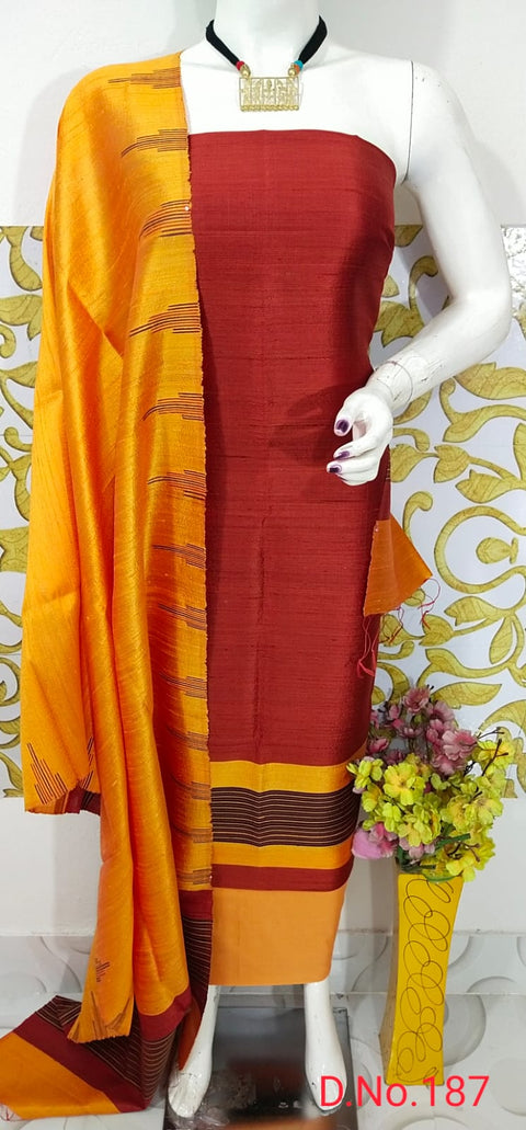 Elegant Handloom Weaved Raw Silk Suit in Faleure Dupion Fabric - Maroon Colour