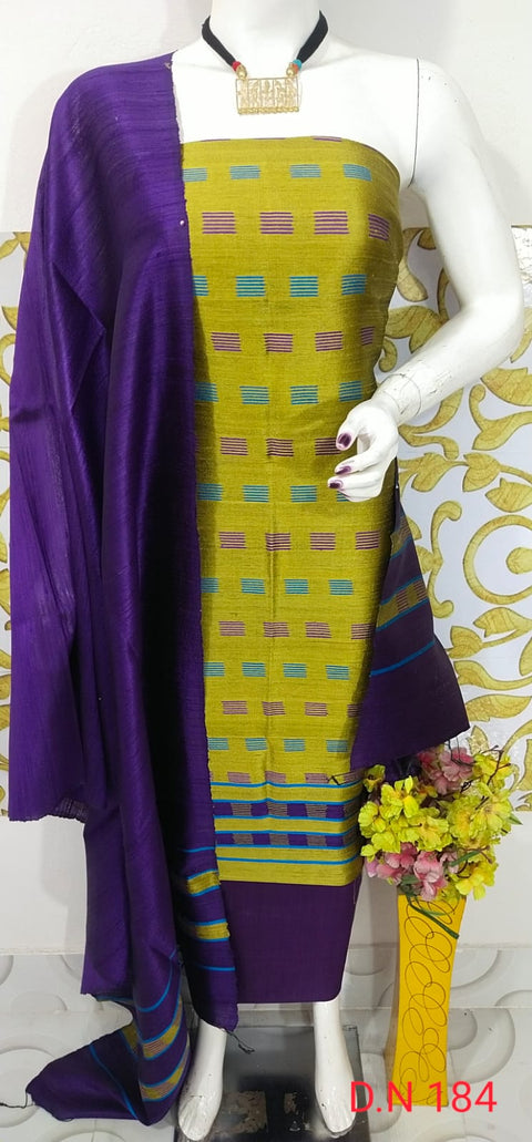 Elegant Handloom Weaved Raw Silk Suit in Faleure Dupion Fabric - Mustard Color