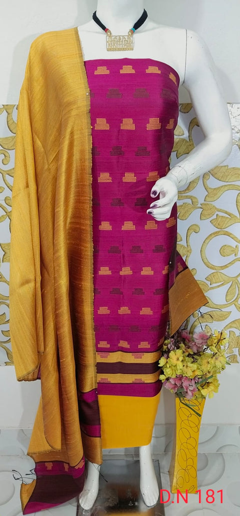 Elegant Handloom Weaved Raw Silk Suit in Faleure Dupion Fabric - Purple-Color
