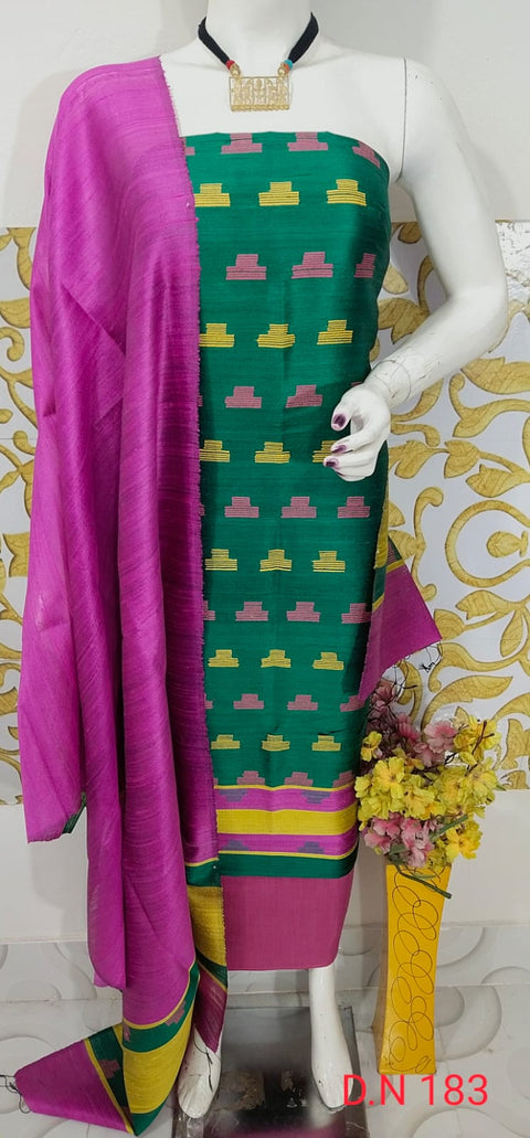 Elegant Handloom Weaved Raw Silk Suit in Faleure Dupion Fabric - Sea Green Color