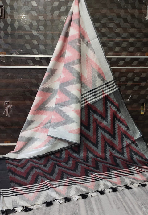 Pure Cotton Ikkat Saree - Pink Colour