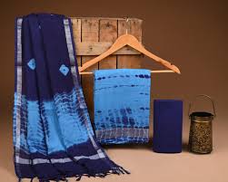 Tie Dye Cotton Slub Dress Material - Blue Color