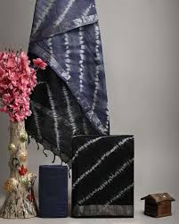 Tie Dye Cotton Slub Dress Material - Black Color